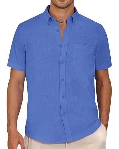 Produktbild: J.VER Kurzarmhemd Herren Hemd Men's Casual Shirts Sommerhemd Freizeithemd Männer Regular Fit Business Shirt,Saphirblau,XL
