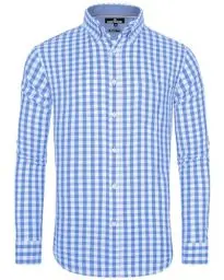 Produktbild: J.VER Oktoberfest Hemd Herren Longsleeve Hemd Kariertes Trachtenhemd Regular Fit Casual Hemden Partys Männer Knopfleistes Hemd mit Brusttaschen,Blau Weiß,XL