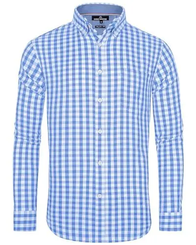 Produktbild: J.VER Oktoberfest Hemd Herren Longsleeve Hemd Kariertes Trachtenhemd Regular Fit Casual Hemden Partys Männer Knopfleistes Hemd mit Brusttaschen,Blau Weiß,XL