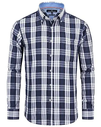 Produktbild: J.VER Oktoberfest Hemd Herren Longsleeve Hemd Kariertes Trachtenhemd Regular Fit Casual Hemden Partys Männer Knopfleistes Hemd mit Brusttaschen,Marineblau,L