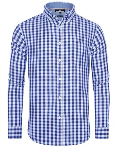 Produktbild: J.VER Oktoberfest Hemd Herren Longsleeve Hemd Kariertes Trachtenhemd Regular Fit Casual Hemden Partys Männer Knopfleistes Hemd mit Brusttaschen,Marineblau Weiß,L