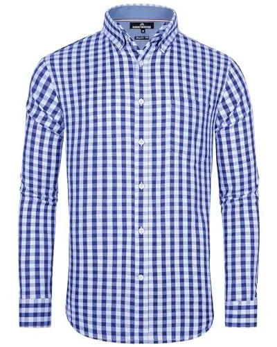 Produktbild: J.VER Oktoberfest Hemd Herren Longsleeve Hemd Kariertes Trachtenhemd Regular Fit Casual Hemden Partys Männer Knopfleistes Hemd mit Brusttaschen,Marineblau Weiß,XL