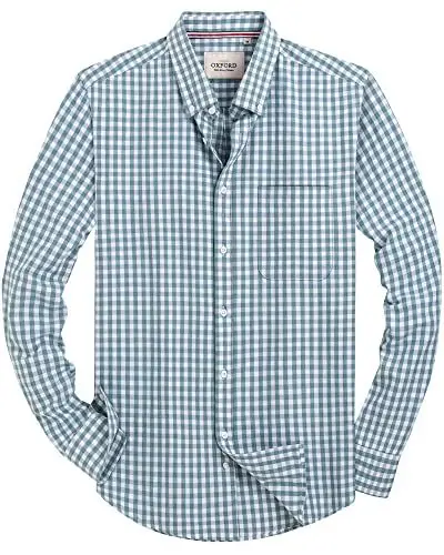 Produktbild: J.VER Oxford Herren Hemd Bügelfrei Regular Fit Hemd Langarm Casual Hemd aus Oxford Button Down Hemd Faltenfrei Freizeithemd mit Tasche,Kariert Grün,S