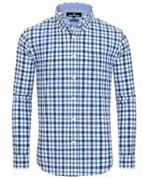 Produktbild: J.VER Tracht Hemd Freizeit Karohemd Button Down Arbeitshemd Traditionelles Männer Hemden Comfort Fit Trekking Langarm Shirt,Marine Blau Weiß,XL