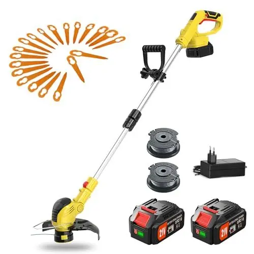 Produktbild: Jwdj FY9099 21V Akku-Rasentrimmer Enthält, Haspel*2, Li-IonAkku*2, Ladegerät Rasentrimmer zum Rasentrimmen, Zweigbürstenschneiden (Gelb)