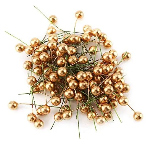 Produktbild: Jwthee 100 Stück künstliche Stechpalmenbeeren, 12 mm, künstliche Beeren, dekorative Beeren, Weihnachtsbeeren-Picks, Stechpalmenbeeren, Dekor, Stechpalmenbeeren für Kunsthandwerk, Gold (10mm)