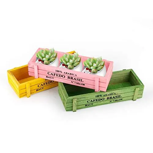 Produktbild: Jwthee 3-teilige Holz-Pflanzbox, multifunktionale Holz-Sukkulenten-Blumentopf-Aufbewahrungsbox, rechteckige Holz-Pflanzbox, künstliche Sukkulenten-Pflanzen-Anordnung im Holz-Pflanzgefäß,
