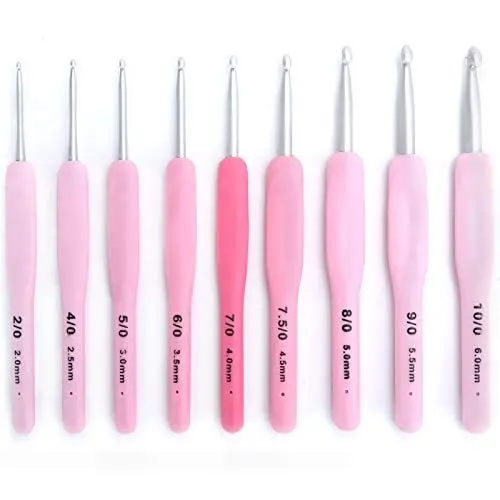 Produktbild: Jwthee 9-teiliges Häkelnadel-Set, Aluminium-Häkelnadeln mit ergonomischen Griffen, 2 mm bis 6 mm, Häkelnadeln, Stricknadeln, Stricknadeln zum Häkeln, Basteln, Häkelzubehör-Set, Rosa