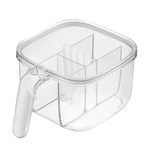Produktbild: Jwthee Gewürzbox mit Deckel und 4 Löffeln, Gewürzdosen mit 4 Fächern und Griff, Salz- und Pfefferstreuer, Gewürzbehälter für das Kochen zu Hause in der Küche (Weiß)