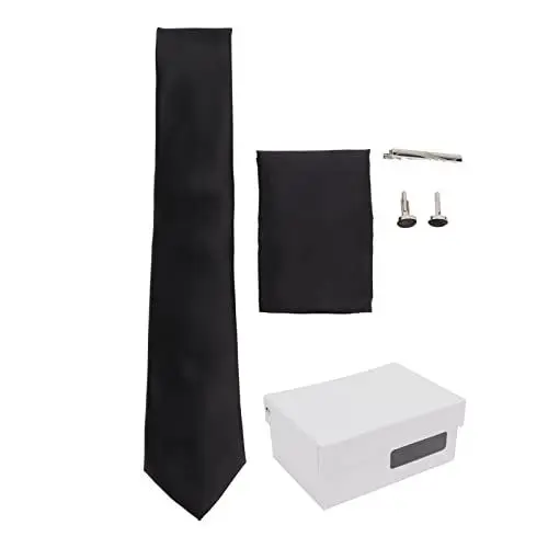 Produktbild: Jwthee Herren-Krawatte, Seidenkrawatte und Einstecktuch, Manschettenknopf, Krawattenklammer-Set, kariertes Paket, einfarbige Krawatten, kariert, für Hochzeiten, Partys,