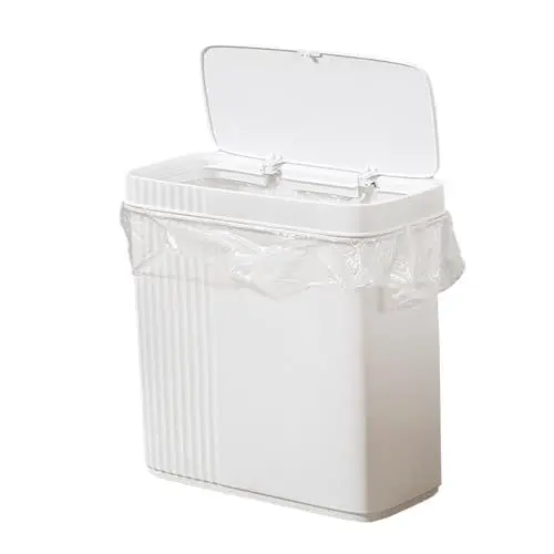 Produktbild: Jwthee Mülleimer mit Druckdeckel, Badezimmer-Mülleimer mit Deckel, Küche, Badezimmer, Mülleimer, Mülleimer für Schlafzimmer, Küche, Büro, Wohnzimmer, 26,9 x 10,9 x 27,9 cm