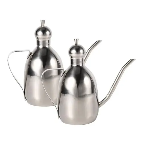 Produktbild: Jwthee Olivenölspender, 2 Stück Olivenöl-Spenderflasche mit Griff und Ausguss, Edelstahl-Ölspender und Essig-Menge, Essigtopf-Flasche zum Kochen in der Küche