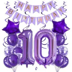 Produktbild: Jxuzh 10 geburtstagsdeko Luftballons Set Lila,40 Zoll Folienballon Zahl 10(100cm) Lila Ballons-25 Stück-für Geburtstag,Dekoration,Luft/Heliumballon