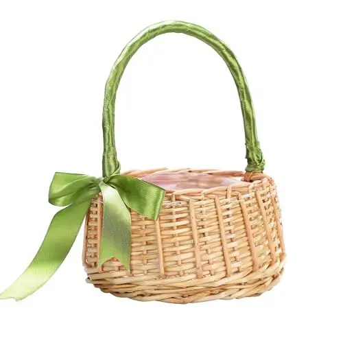 Produktbild: JYCRA 2 Stück Blumenmädchen-Körbe, Handgewebte Aufbewahrungskörbe mit Schleifengriff, Rattan-Aufbewahrungskorb, Hochzeits-Blumenmädchen-Korb für Hochzeitszeremonie, Party-Dekoration(#2)