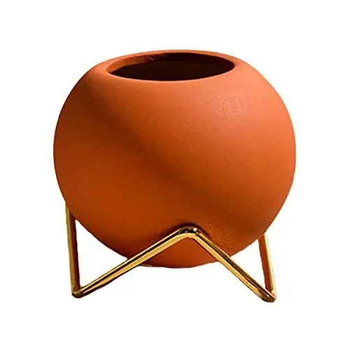 Produktbild: JYCRA Moderne Runde Keramikvase Im Europäischen Stil, 10,2 Cm, Elegante Vase, Einzigartige Geometrische Vase für Heim- und Bürodekoration(orange)