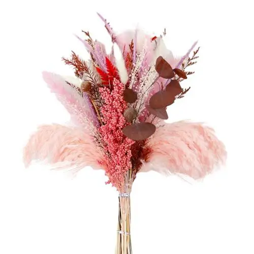 Produktbild: JYCRA Rosa Pampas Gras Bouquet Gemischter Trockenblumenstrauß Boho Trockenes Schilfgras Federn Blumenstrauß Getrocknetes Pampasgras Dekor für Tischdekoration(#1)