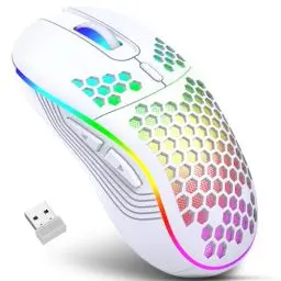 Produktbild: JYCSTE Kabellose Gaming Maus, wiederaufladbare Computermaus Ergonomische Maus Honeycomb Design mit RGB-Hintergrundbeleuchtung, USB-Empfänger, einstellbare DPI, für PC/Mac/Laptop (weiß)