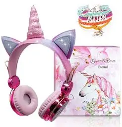 Produktbild: JYPS Einhorn Bluetooth kopfhörer Kinder, Kabellos Kinderkopfhörer Over-Ear mit 85dB Lautstärke Begrenzung, Mädchen Kopfhörer für Kinder mit Mikrofon und Kabel, Bluetooth 5.0, eingebautes Mikrofon