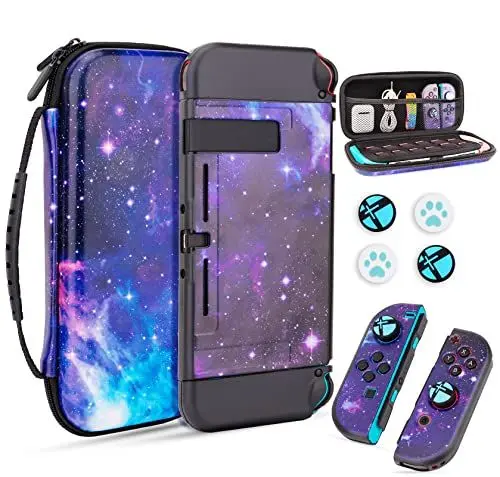 Produktbild: JYPS Tragetaschen Abdeckungs Set, Kompatibel mit Nintendo Switch mit Tragegriff für Konsolen Zubehör, Premium Schützende, Tragbare Hartschalen Tasche, Reisetasche(Galaxy)
