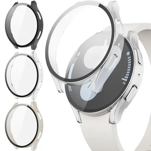 Produktbild: JYQ 3-Stück Schutzhülle mit Displayschutzfolie Kompatibel mit Samsung Galaxy Watch 7 40mm, Rundum Ultradünne Hard Gehäuse Eingebaut Kratzfest Gehärtetes Glas Schutzfolie für Samsung Watch 7 40mm