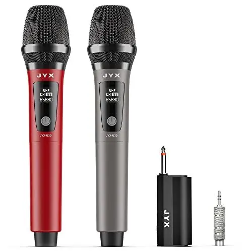 Produktbild: JYX Drahtloses UHF Mikrofon, 30M Karaoke Mikrofon Kabellos mit Empfänger, Dual Mikrofon für PA Karaoke Anlage Partybox Mischpult Verstärker Gesang Party JYX-U30