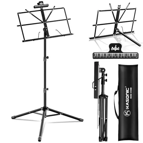 Produktbild: K KASONIC Notenständer, Kasonic 2-in-1-Klapp-Notenständer mit doppeltem Verwendungszweck und Desktop-Bücherständer, tragbar und leicht mit Notenbogen-Cliphalter