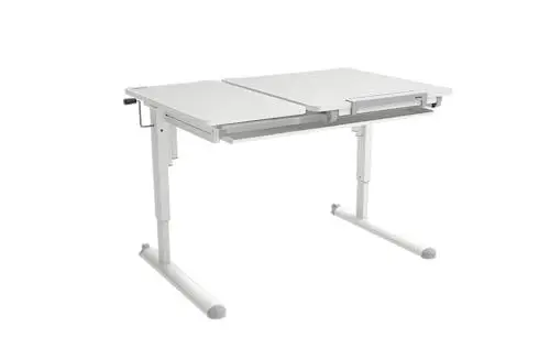 Produktbild: K KETTLER Schülerschreibtisch Kinderschreibtisch höhenverstellbar und neigbar, mit Schublade und Rollen (Tischgestell alpinweiß/Tischplatte alpinweiß)