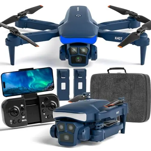 Produktbild: K407 Drohne mit Kamera für Erwachsener 1080P, 135° Verstellbares Objektiv, Faltbare Drones mit Start/Landung mit einer Taste für Anfänger, FPV RC Quadcopter mit Höhenhaltung, 3D Flip, 2 Batterien