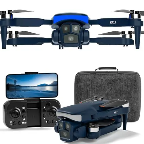 Produktbild: K417 Drohne mit Dual Kamera 1080p,LED Blau Lampe Bürstenlosem Drone mit 5GHz WIFI für Anfänger,FPV Drones Kopflos Modus,3D Flip,Höhenhaltung,Spielzeug und Geschenke,Modulare Batterie mit Langzeitflug