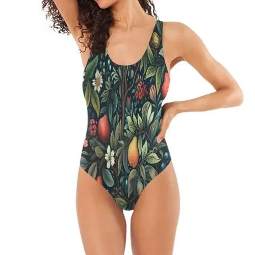 Produktbild: KAAVIYO Aquarell Pflaumenbäume Damen Einteiler Badeanzug Bademode Badeanzüge Swimsuit für Frauen Mädchen