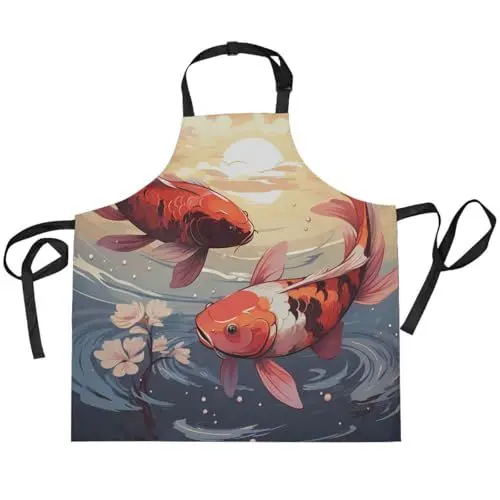 Produktbild: KAAVIYO Ausgefallenes Kunstwerk Koi Fisch Schürze für Das Kochen Küchenschürze Latzschürze Kochschürze mit 2 Taschen Verstellbarer Umhängeband für Backmänner Kellner Männer Frauen Koch