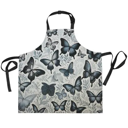 Produktbild: KAAVIYO Blumenmuster Süße Schmetterlinge Schürze für Das Kochen Küchenschürze Latzschürze Kochschürze mit 2 Taschen Verstellbarer Umhängeband für Backmänner Kellner Männer Frauen Koch