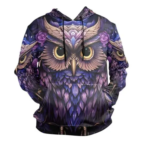 Produktbild: KAAVIYO Coole Lila Eule Kapuzenpullis Kapuzenpullover Sport Sweatjacke Herren Mit 3D Druck Hoodie Kapuze für Mädchen Jungen Männer