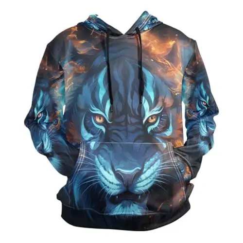 Produktbild: KAAVIYO Cooler Weltraumtiertiger Kapuzenpullis Kapuzenpullover Sport Sweatjacke Herren Hoodies für Mädchen Jungen Männer(Gesundheit Stoff)