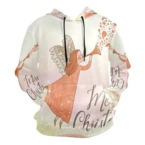 Produktbild: KAAVIYO Engel Mädchen Weihnachtsblume Kapuzenpullis Kapuzenpullover Sport Sweatjacke Herren Hoodies für Mädchen Jungen Männer(Gesundheit Stoff)