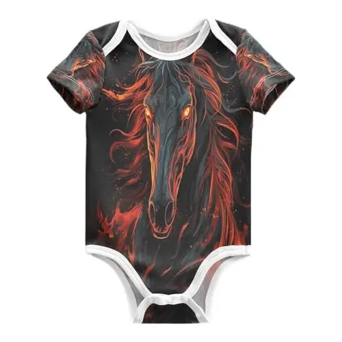 Produktbild: KAAVIYO Feuer Cooles Tier Pferd Baby Body Kurzarm Baumwoll Bodysuit für Neutrale Neugeborene 3-24 Monate