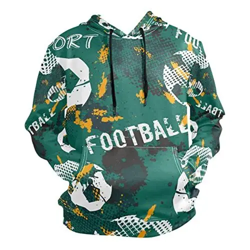Produktbild: KAAVIYO Fußball Kultur Sport Grün Kapuzenpullis Kapuzenpullover Sport Sweatjacke Herren Hoodies für Mädchen Jungen Männer(Gesundheit Stoff)
