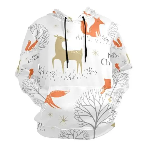 Produktbild: KAAVIYO Hirsch Kunst Baum Weihnachten Kapuzenpullis Kapuzenpullover Sport Sweatjacke Herren Hoodies für Mädchen Jungen Männer(Gesundheit Stoff)