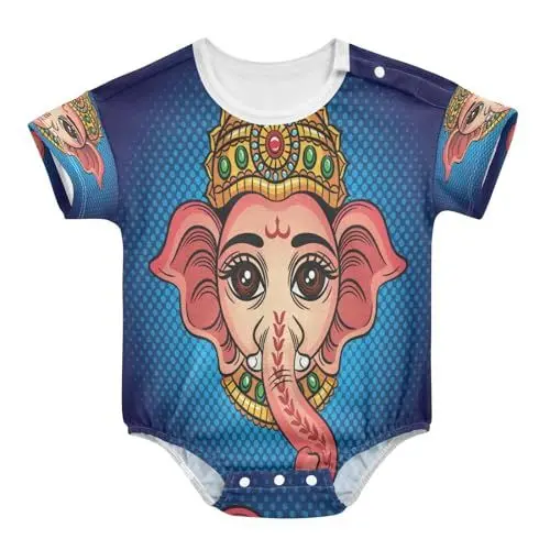 Produktbild: KAAVIYO Indische Elefanten Baby Body Kurzarm Baumwoll Neugeborene Bodysuit für Sommer Kinder 3-24 Monate