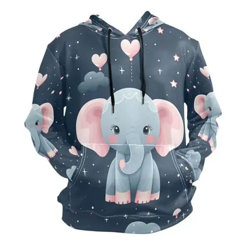 Produktbild: KAAVIYO Kinderkarikatur Süßer Elefant Kapuzenpullis Kapuzenpullover Sport Sweatjacke Herren Mit 3D Druck Hoodie Kapuze für Mädchen Jungen Männer