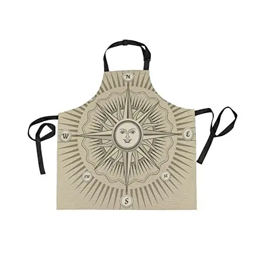 Produktbild: KAAVIYO Kompass Sonne Piraten Segeln Schürze für Das Kochen Küchenschürze Latzschürze Kochschürze mit 2 Taschen Verstellbarer Umhängeband für Backmänner Kellner Männer Frauen Koch