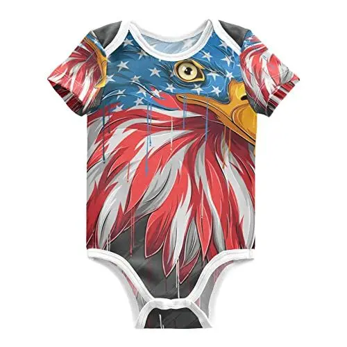 Produktbild: KAAVIYO Künstlerische Amerikanische Flagge Baby Body Kurzarm Baumwoll Bodysuit für Kinder 3-24 Monate Sommer