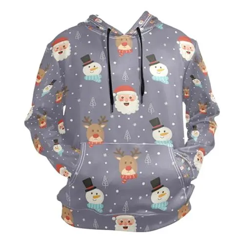Produktbild: KAAVIYO Lila Weihnachtsschneemann Kapuzenpullis Kapuzenpullover Sport Sweatjacke Herren Hoodies für Mädchen Jungen Männer(Gesundheit Stoff)
