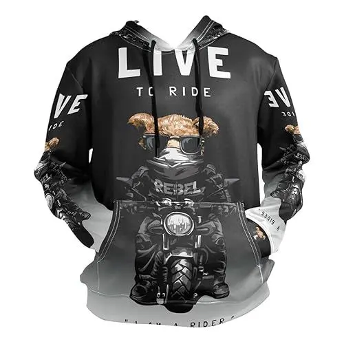 Produktbild: KAAVIYO Motorrad Cooler Bär Kapuzenpullis Kapuzenpullover Sport Sweatjacke Herren Mit 3D Druck Hoodie Kapuze für Mädchen Jungen Männer