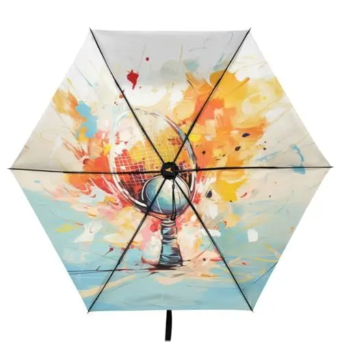 Produktbild: KAAVIYO Racquetball Aquarellkunst Klein Leicht Schirm Kompakt Schirme UV-Schutz Umbrella für Mädchen Reise Strand
