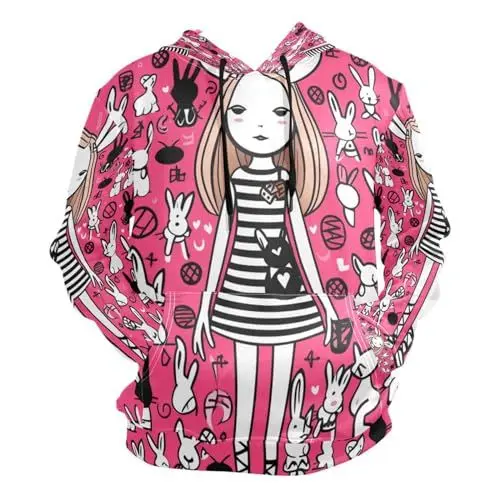 Produktbild: KAAVIYO Rosa Gekritzelkunst Süßes Mädchen Kapuzenpullis Kapuzenpullover Sport Sweatjacke Herren Hoodies für Mädchen Jungen Männer(Gesundheit Stoff)