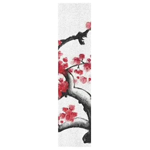 Produktbild: KAAVIYO Rote Malerei Pflaumenblüte Muster Skateboard Griptape rutschfest Selbstklebend Longboard Griptapes Aufkleber Griffband(9x33in,44x10in 1pcs)