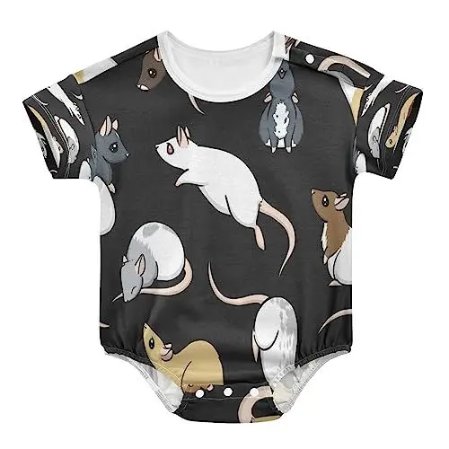 Produktbild: KAAVIYO Weiße Maus, Schwarze Maus Baby Body Kurzarm Baumwoll Neugeborene Bodysuit für Sommer Kinder 3-24 Monate