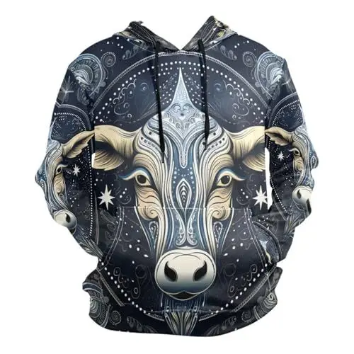Produktbild: KAAVIYO Weltraumkunst Sternenkuh Kapuzenpullis Kapuzenpullover Sport Sweatjacke Herren Hoodies für Mädchen Jungen Männer(Gesundheit Stoff)
