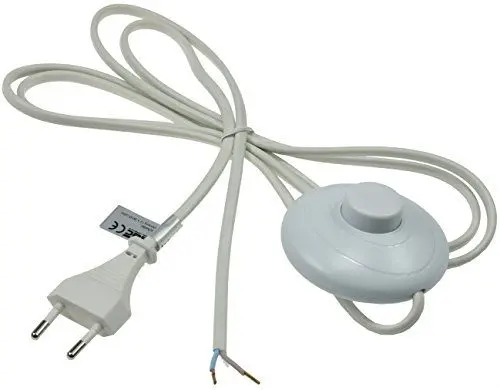 Produktbild: Kabel mit Fuß-Schalter 2m für Lampen Leuchten Euro Geräte Netzkabel 2-polig Tret-Schalter Weiß